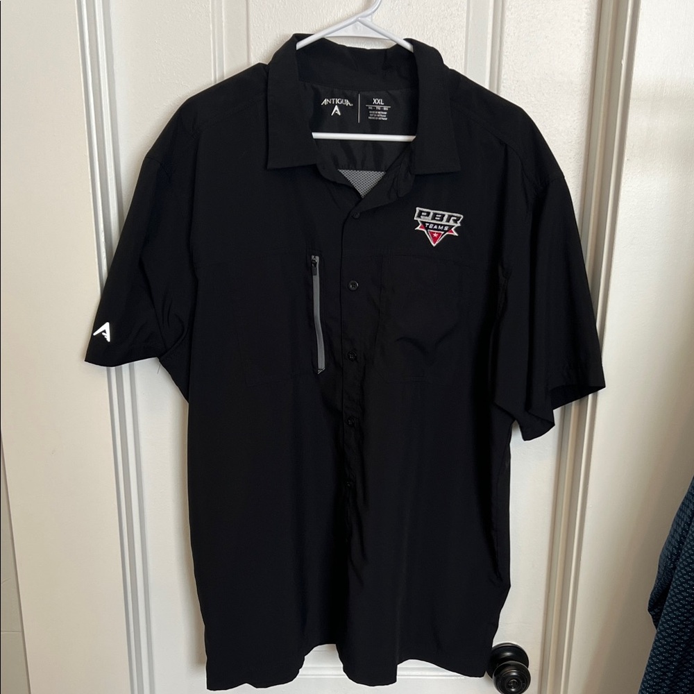 Antigua Black Casual Button Down Shirt with PBR TEAMS LOGO.
